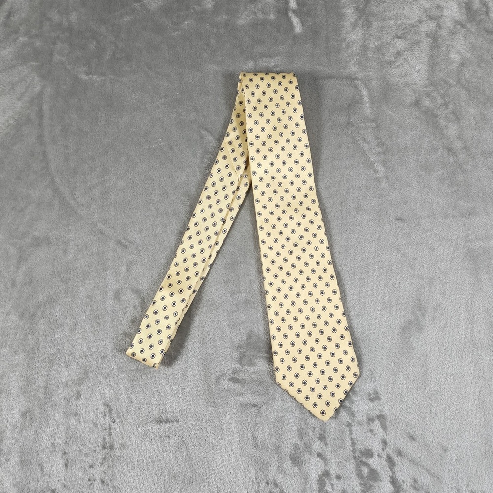 Vintage Lands End‎ Tie Mens Yellow Floral Geometric Charter Collection Silk
